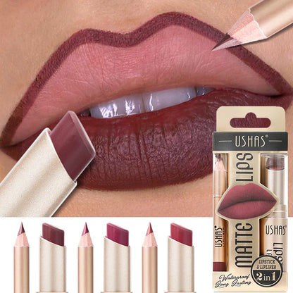 2 In 1 Lipstick Set Makeup Matte Lipstick & Lip Liner Pencil Waterproof