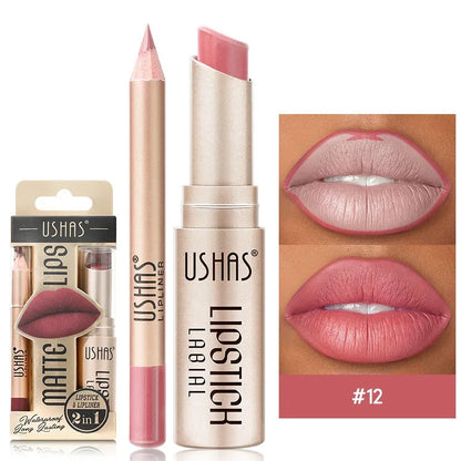 2 In 1 Lipstick Set Makeup Matte Lipstick & Lip Liner Pencil Waterproof