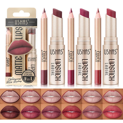 2 In 1 Lipstick Set Makeup Matte Lipstick & Lip Liner Pencil Waterproof