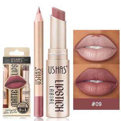 2 In 1 Lipstick Set Makeup Matte Lipstick & Lip Liner Pencil Waterproof