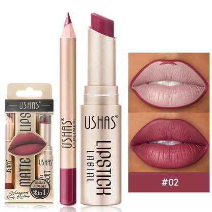 2 In 1 Lipstick Set Makeup Matte Lipstick & Lip Liner Pencil Waterproof