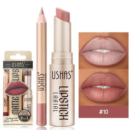 2 In 1 Lipstick Set Makeup Matte Lipstick & Lip Liner Pencil Waterproof
